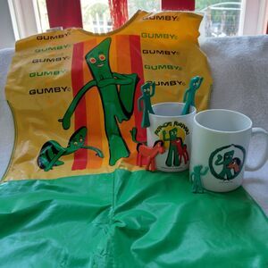 Gumby Pokey Friends Forever 1983 Art Clokey, bendables vintage costume, two mugs